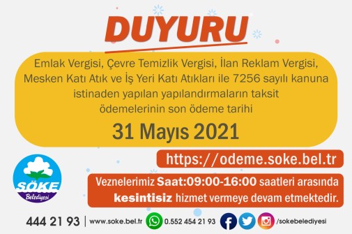 ÖDEMELERE İLİŞKİN DUYURU